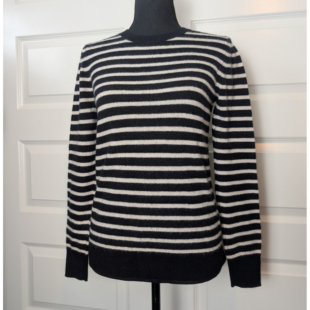 Nordstrom Size XS Cashmere Sweater Breton Stripes Nautical Parisian Chic Luxury - Picture 2 of 10